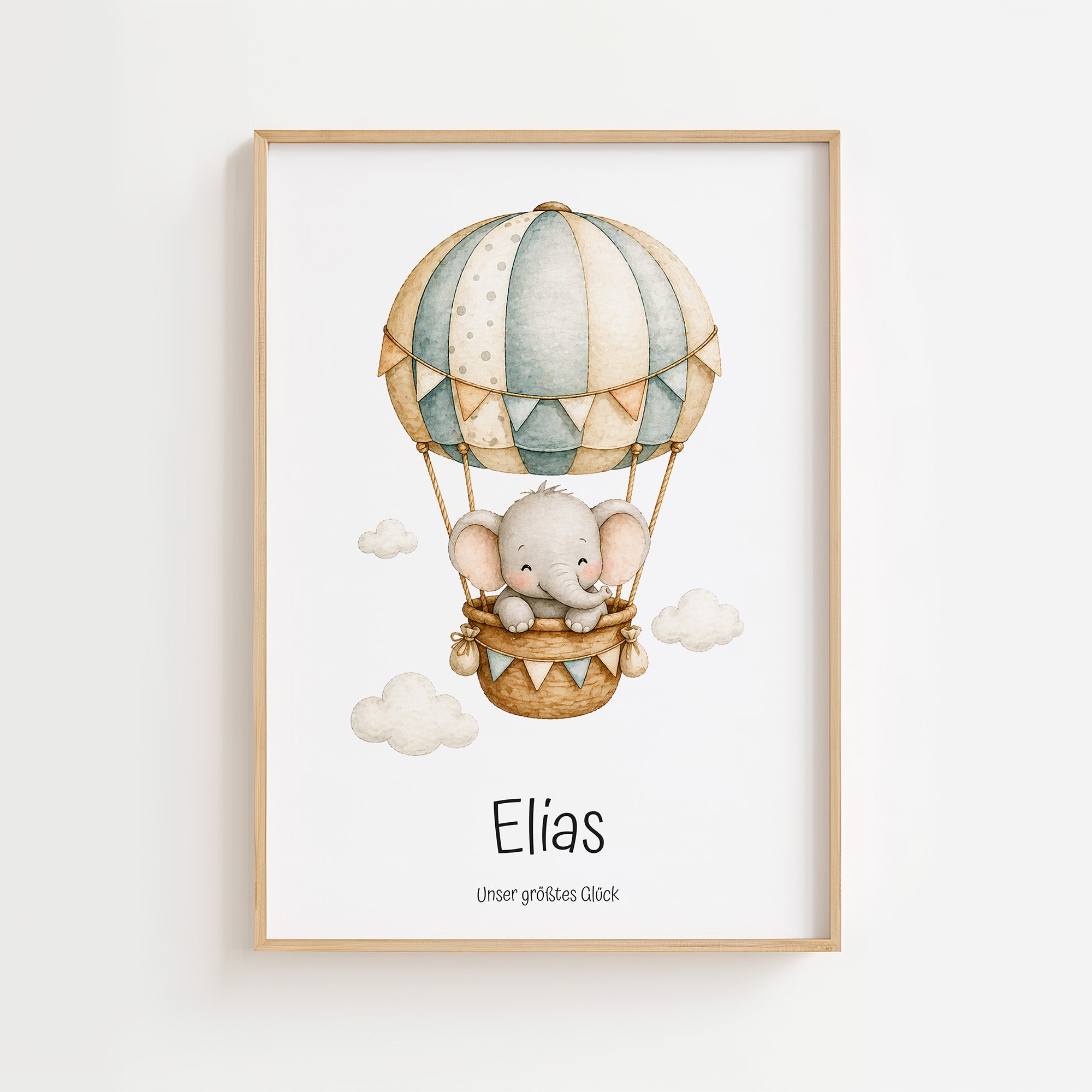 Elefant im Heißluftballon mit Namen