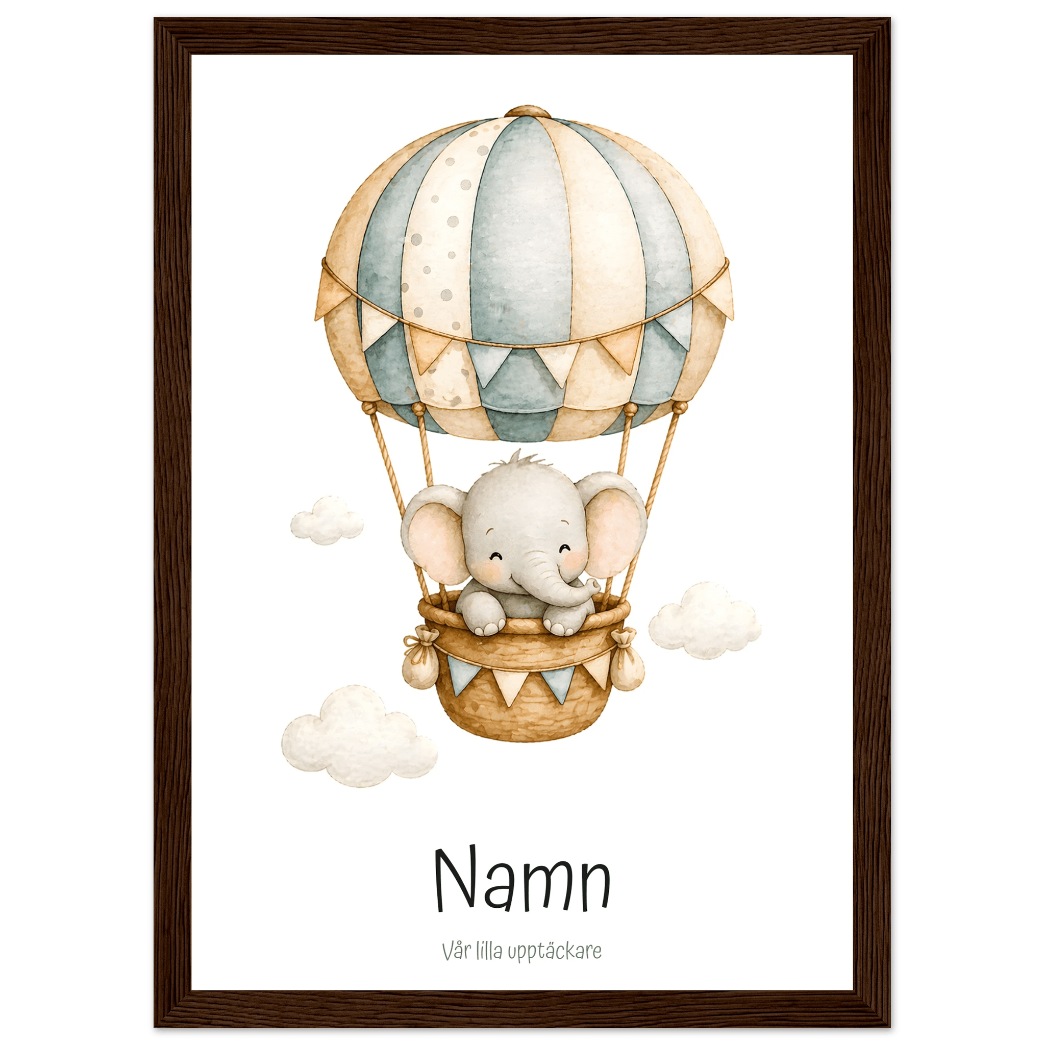 Elefant i luftballong med namn poster