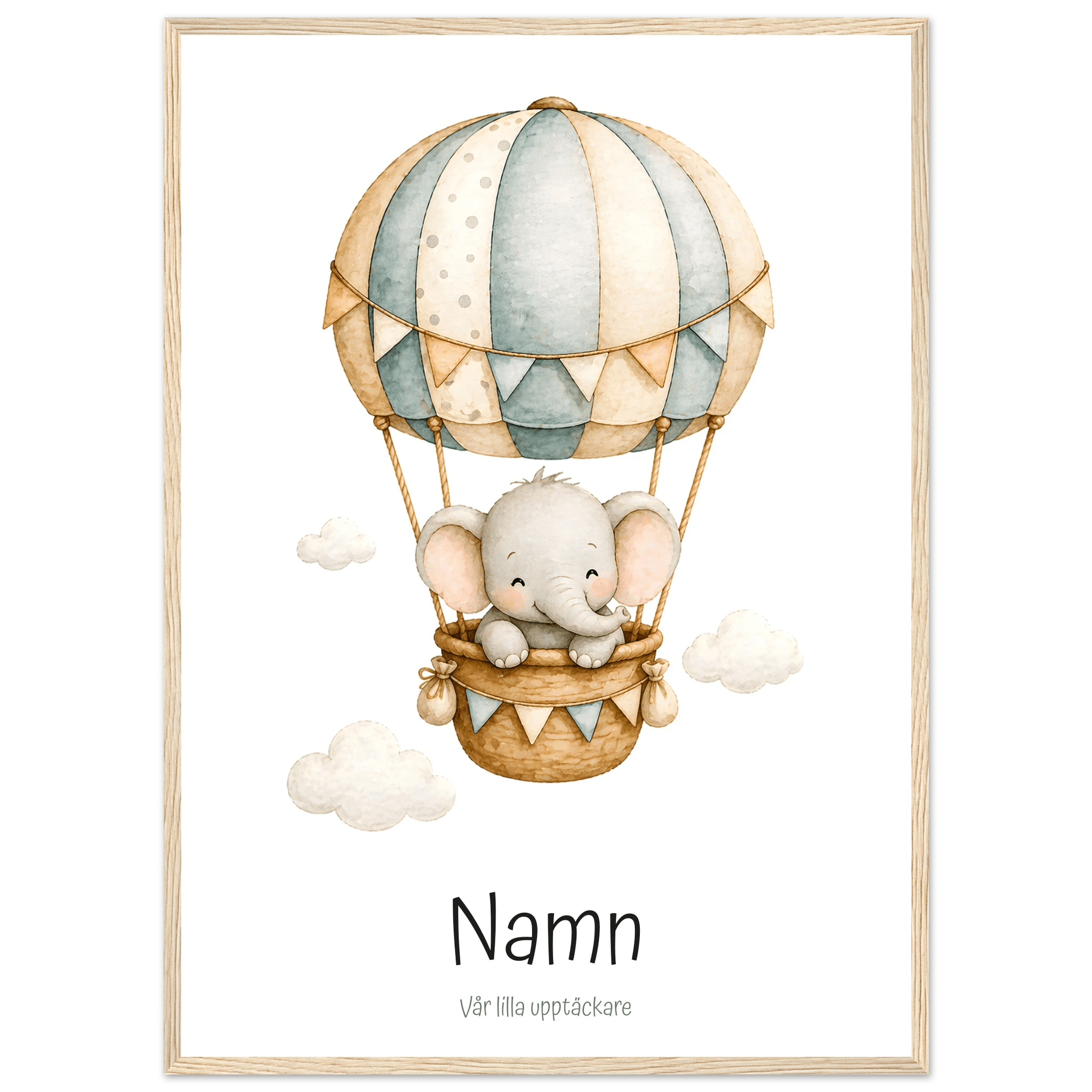 Elefant i luftballong med namn poster