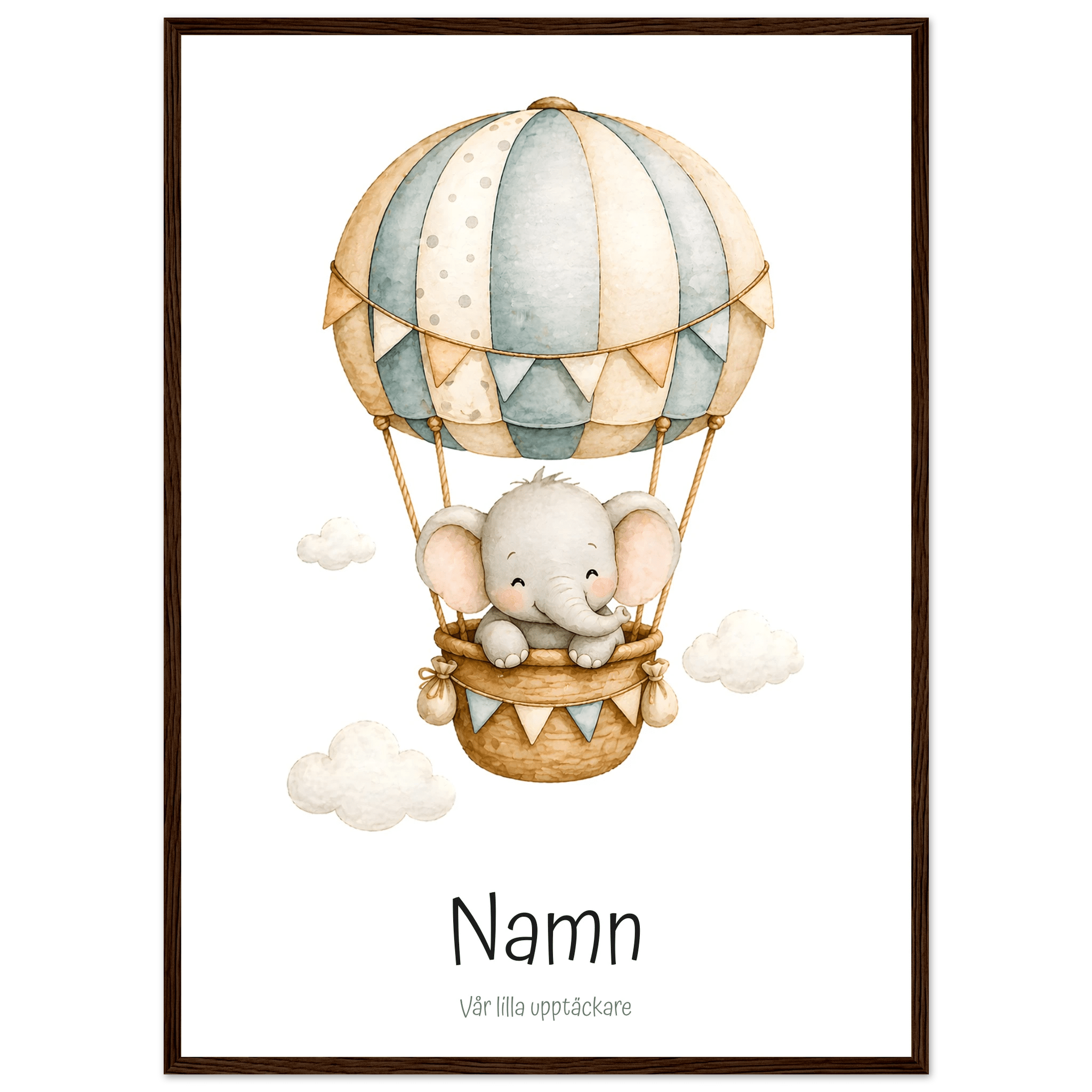 Elefant i luftballong med namn poster
