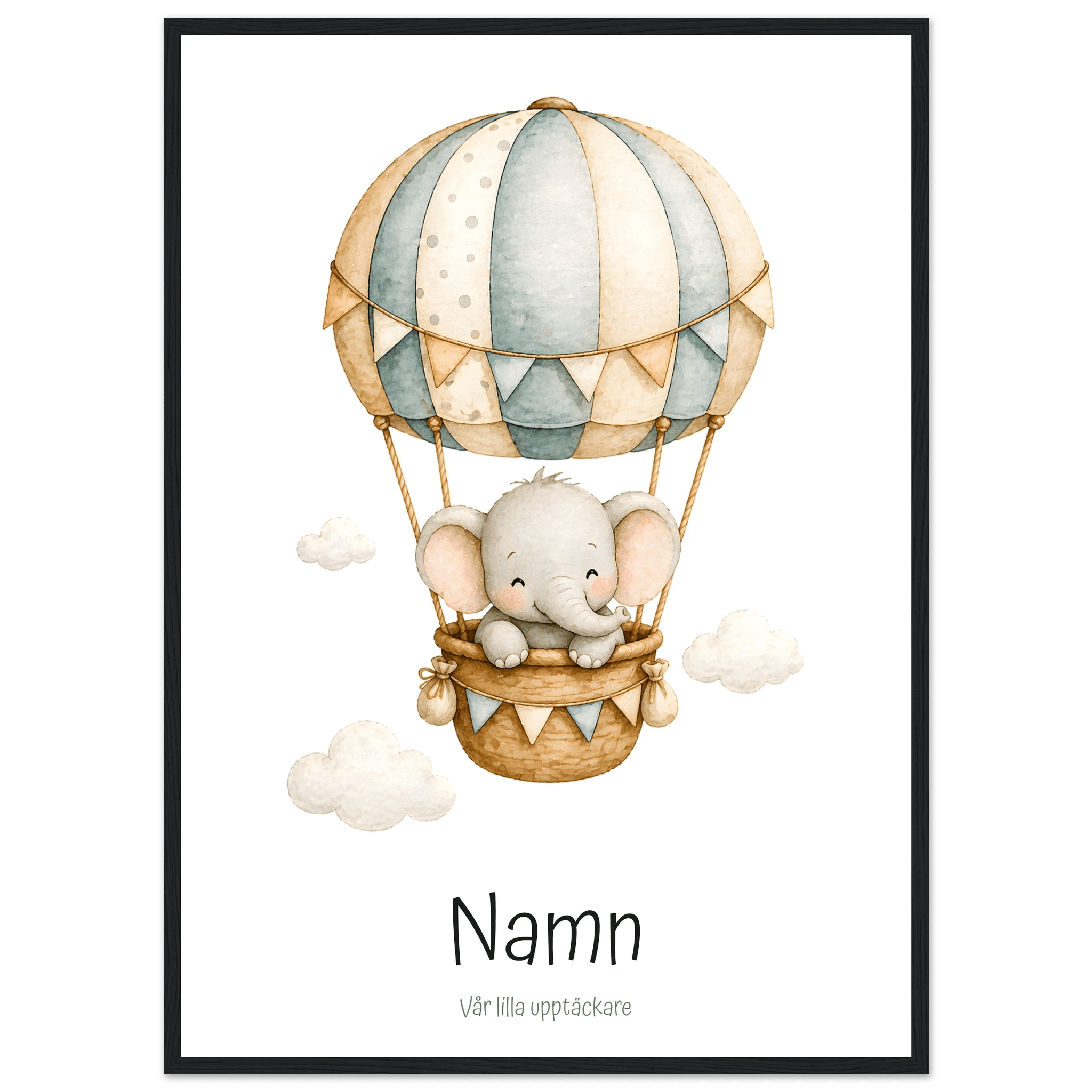 Elefant i luftballong med namn poster