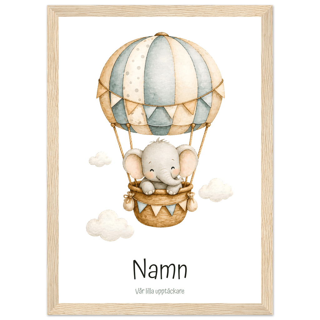 Elefant i luftballong med namn poster
