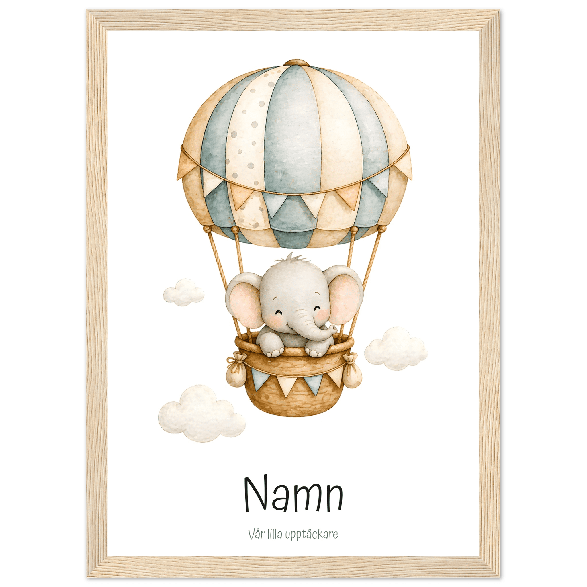 Elefant i luftballong med namn poster