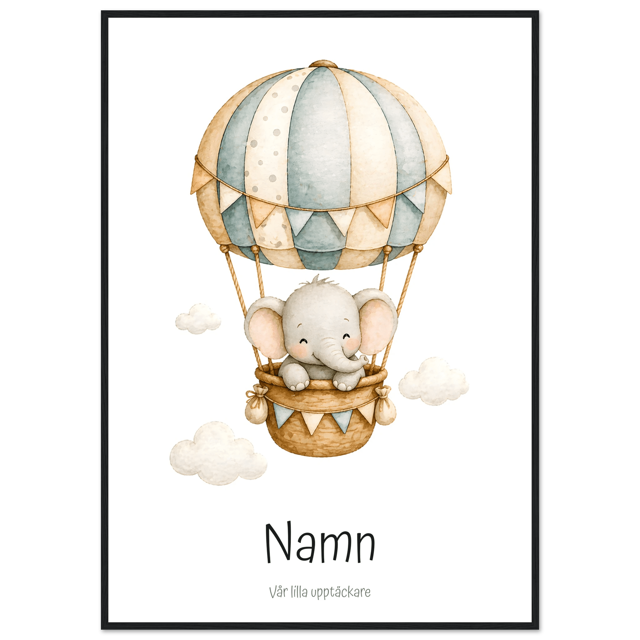 Elefant i luftballong med namn poster