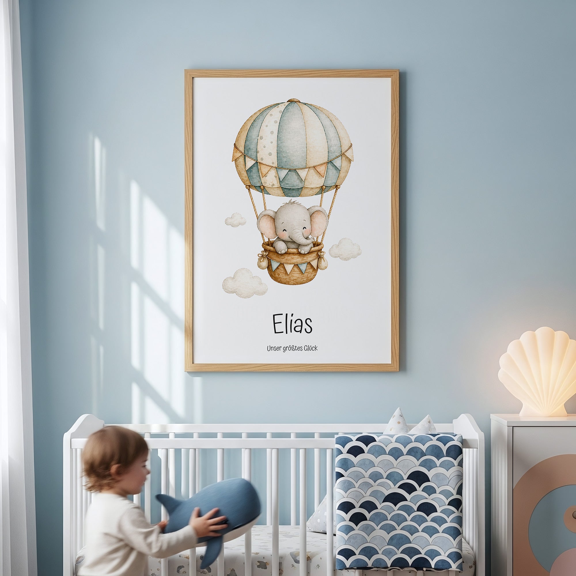 Elefant i luftballong med namn poster