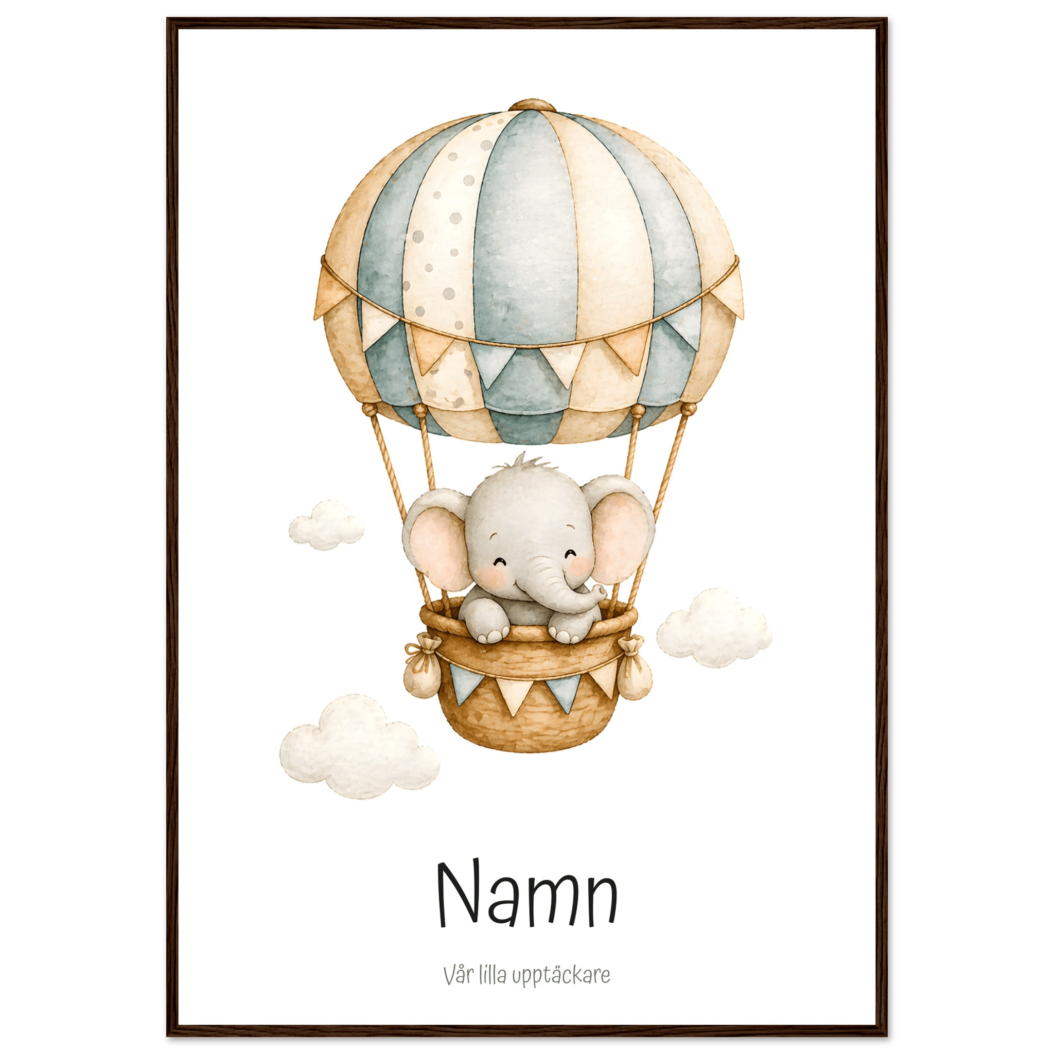 Elefant i luftballong med namn poster