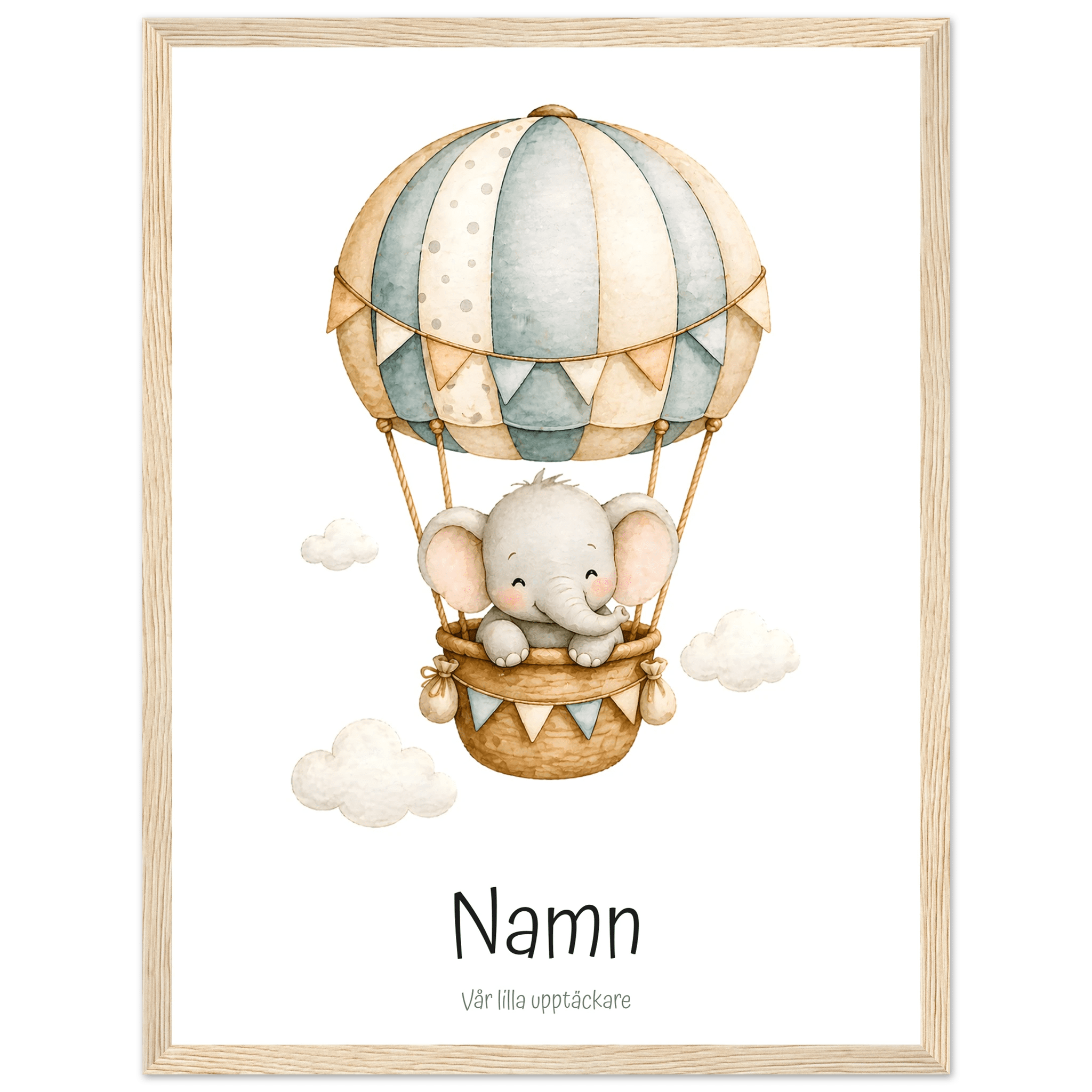 Elefant i luftballong med namn poster