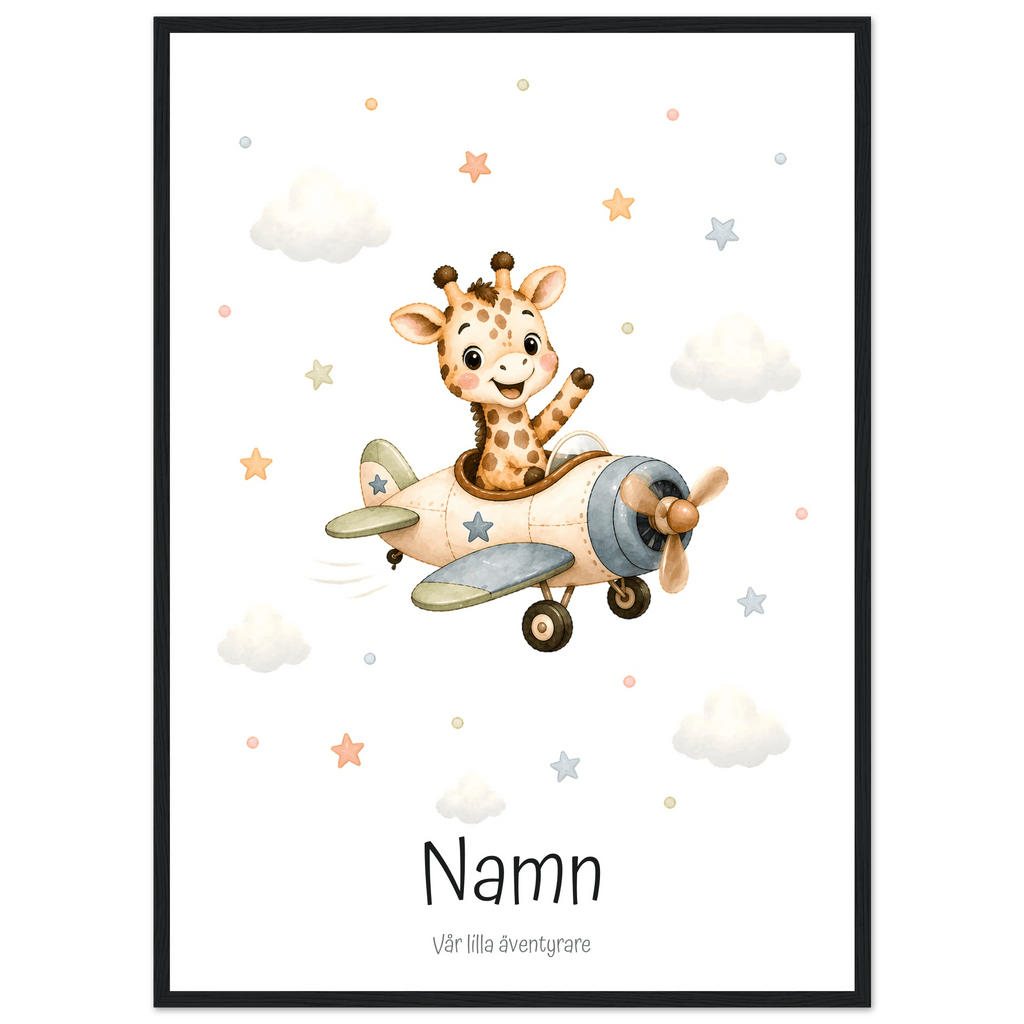 Giraff i flygplan med namn poster