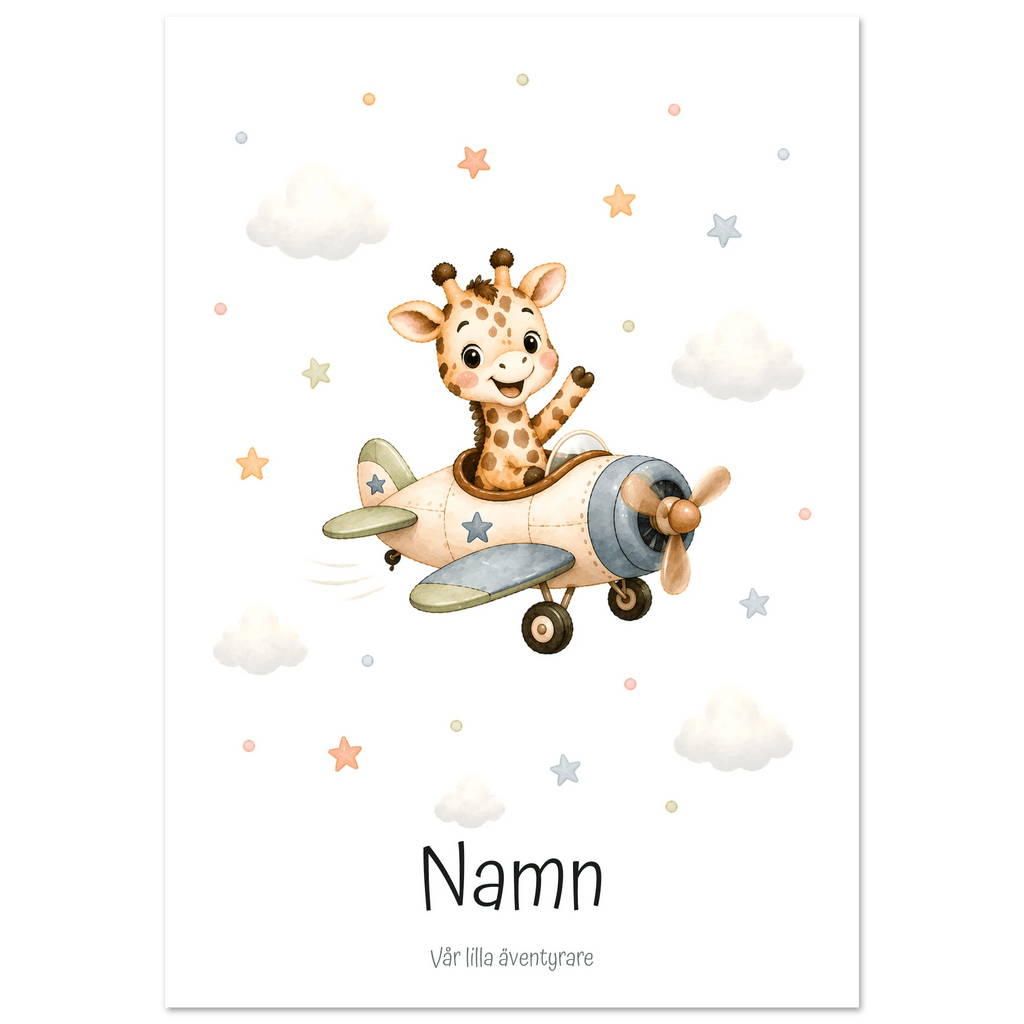 Giraff i flygplan med namn poster
