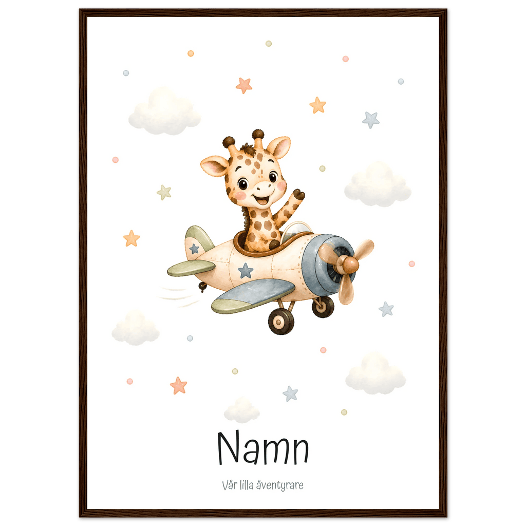 Giraff i flygplan med namn poster