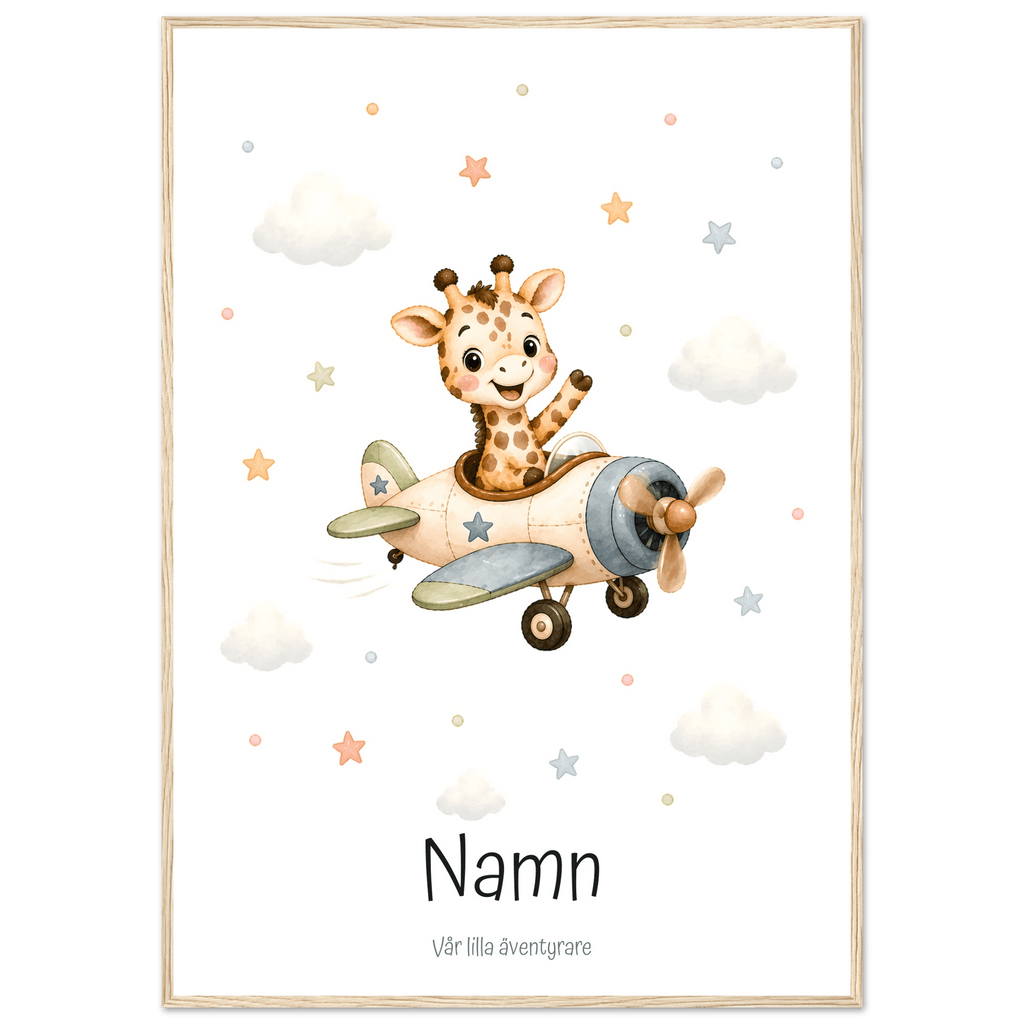 Giraff i flygplan med namn poster
