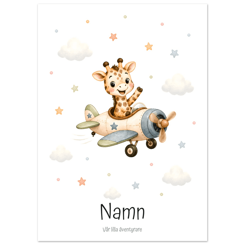 Giraff i flygplan med namn poster