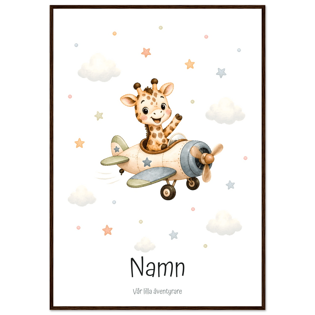 Giraff i flygplan med namn poster