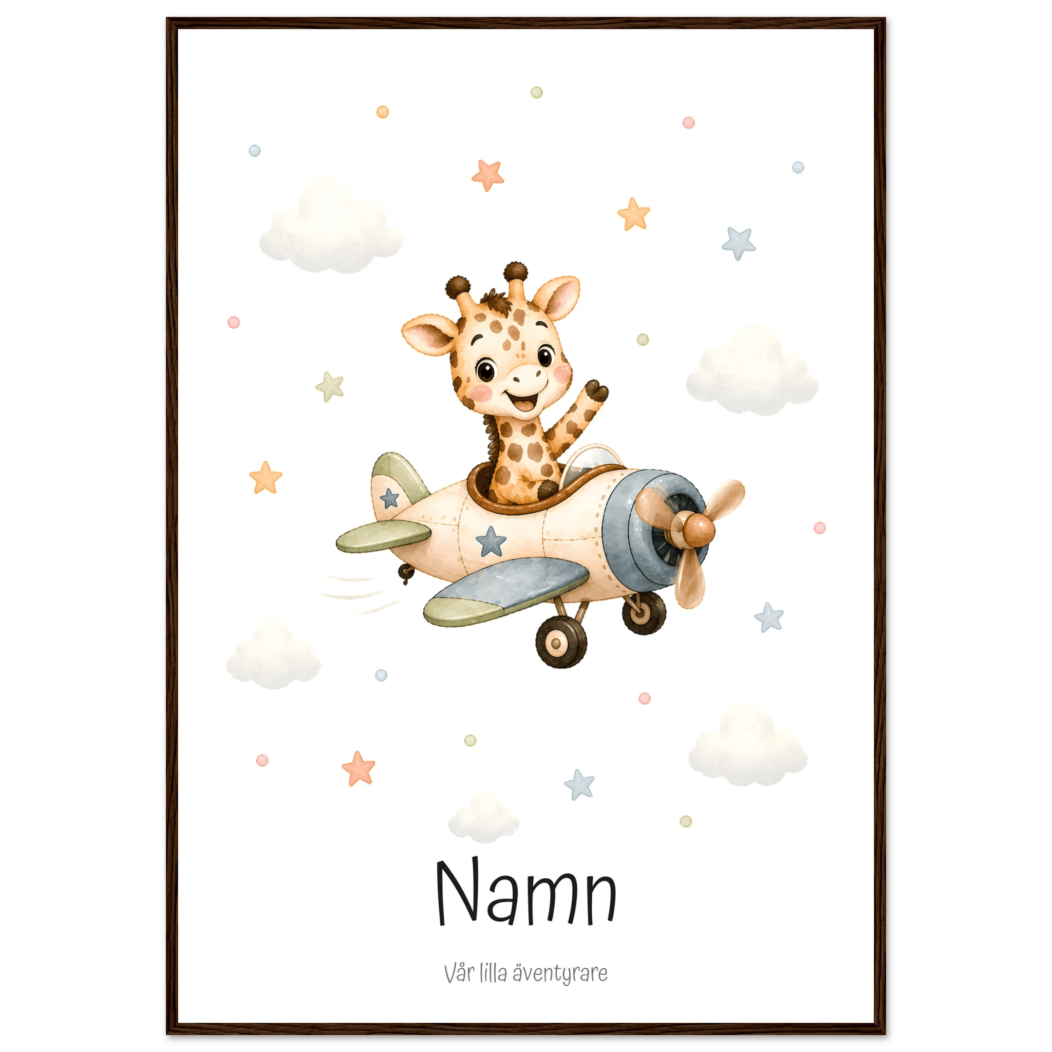 Giraff i flygplan med namn poster