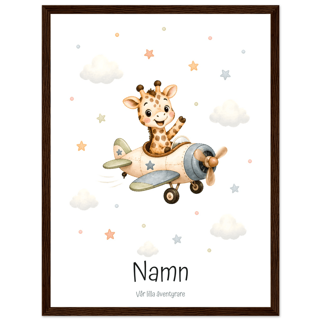 Giraff i flygplan med namn poster