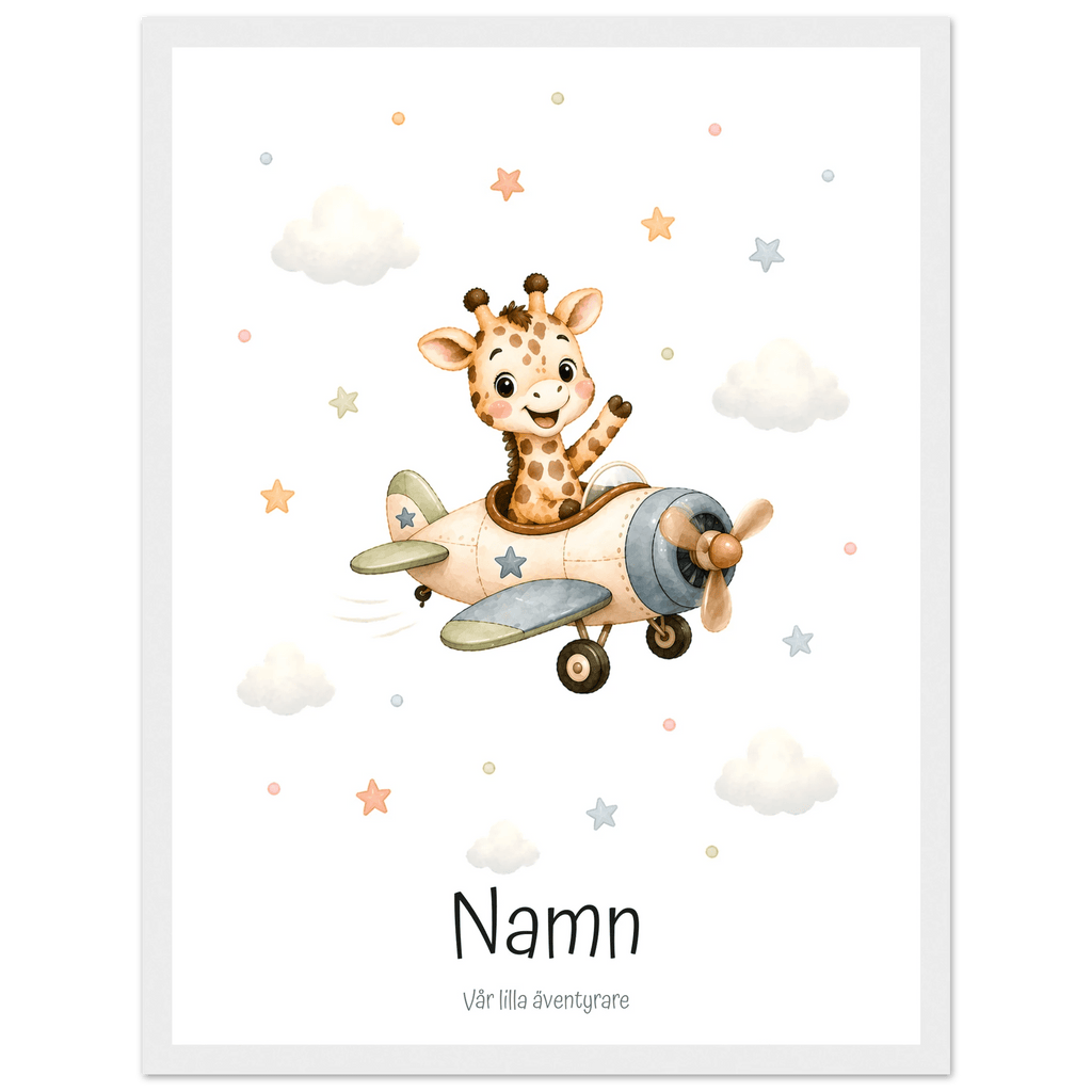 Giraff i flygplan med namn poster