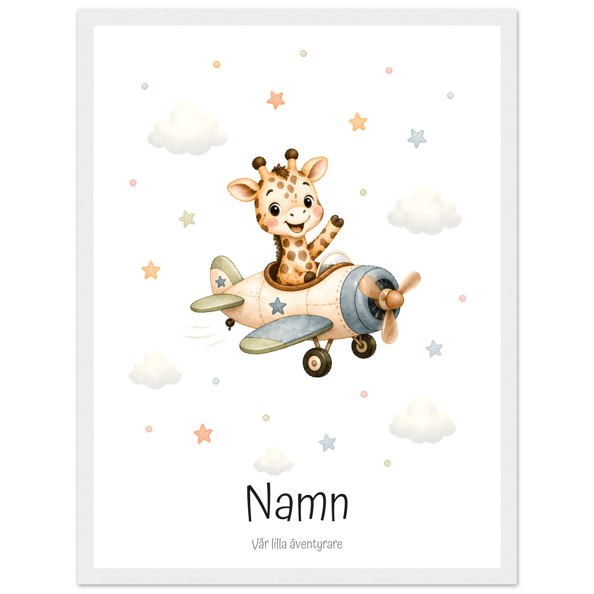Giraff i flygplan med namn poster