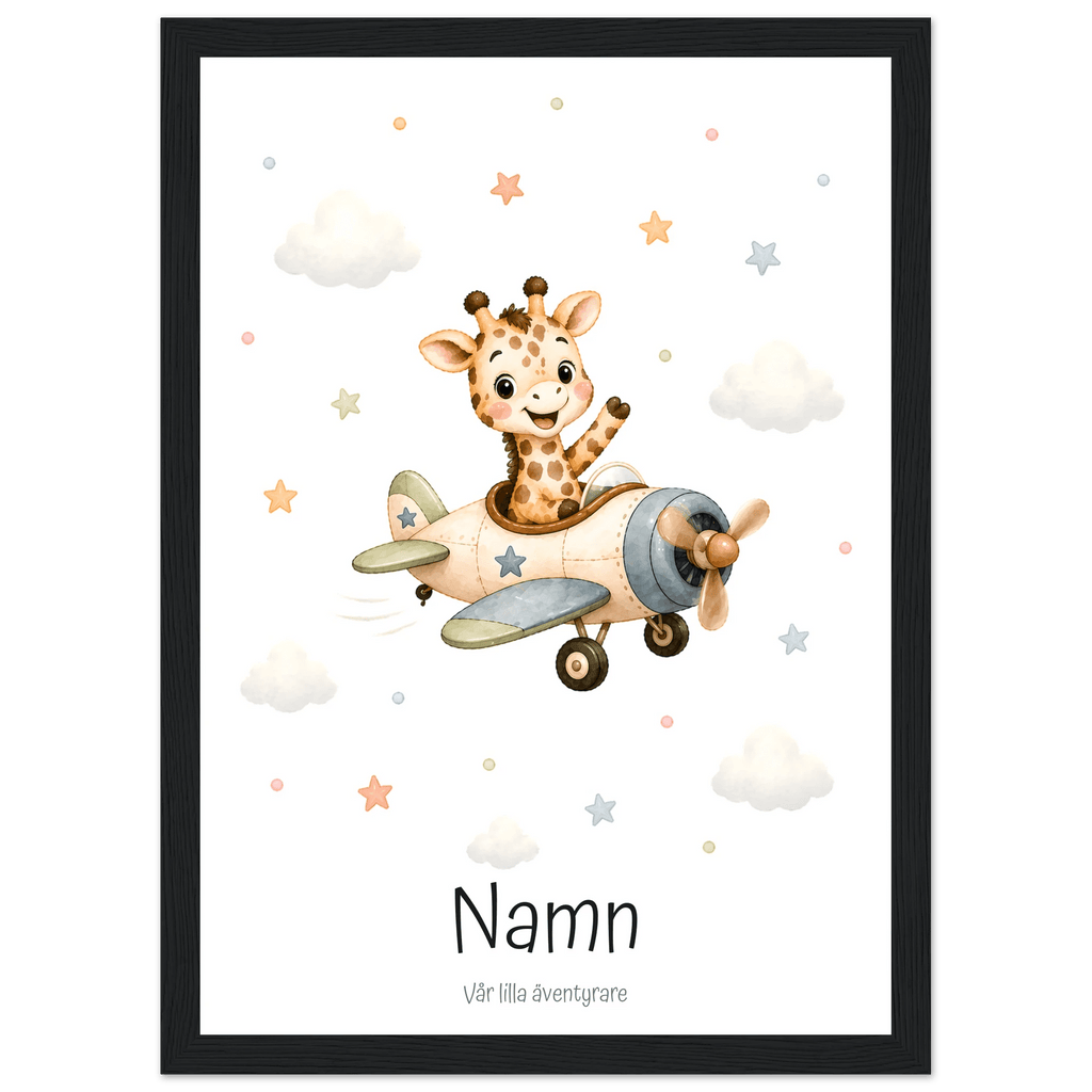Giraff i flygplan med namn poster