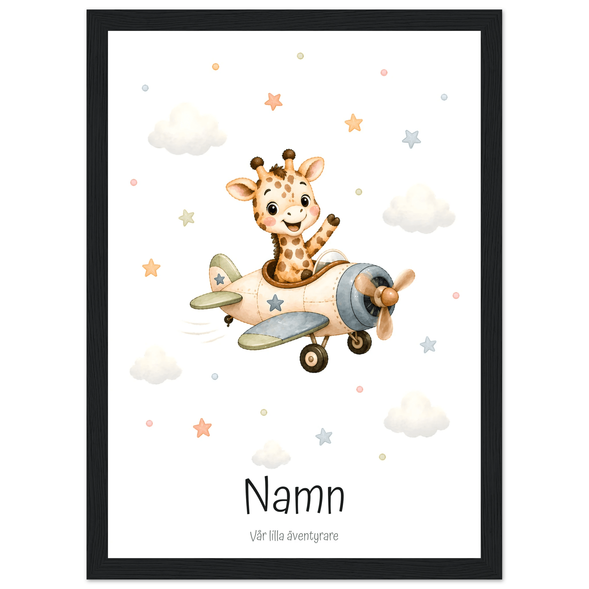 Giraff i flygplan med namn poster
