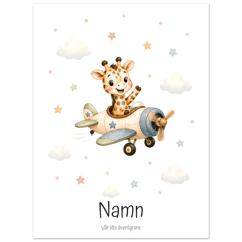 Giraff i flygplan med namn poster