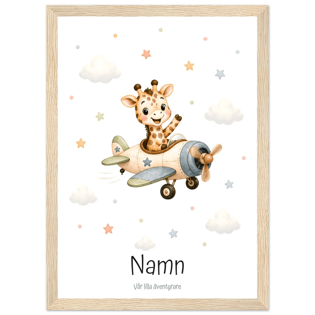 Giraff i flygplan med namn poster