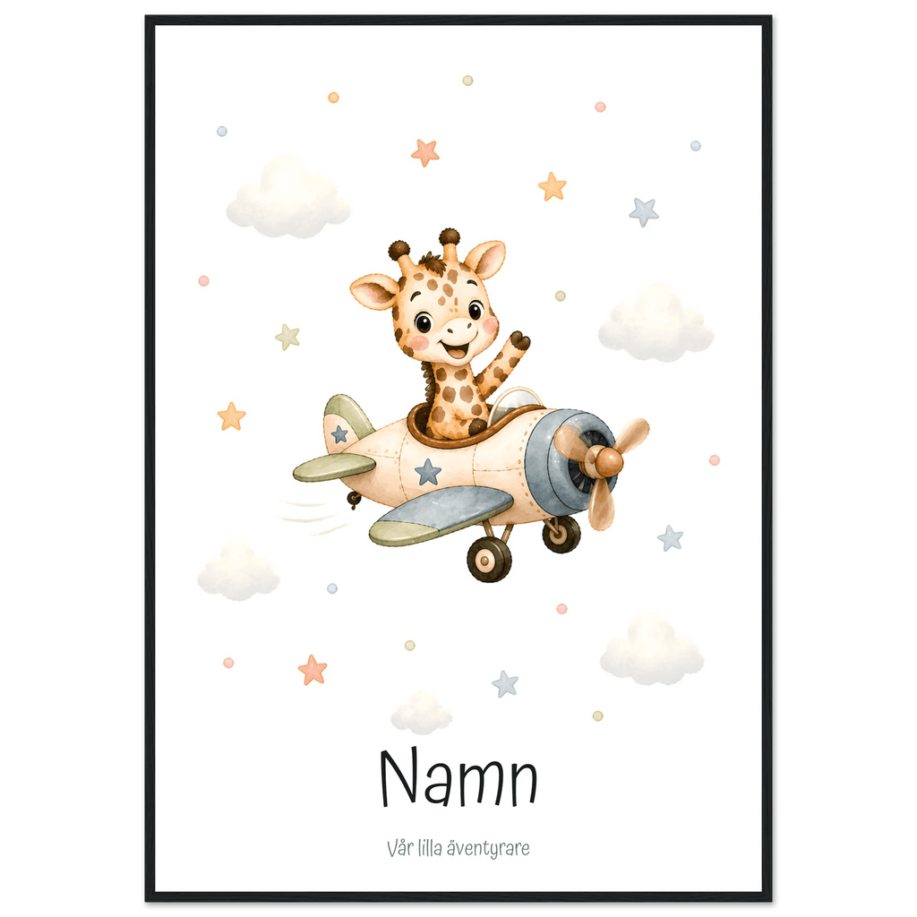Giraff i flygplan med namn poster