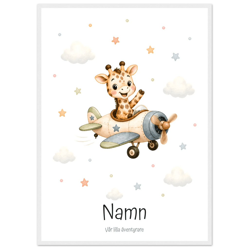 Giraff i flygplan med namn poster