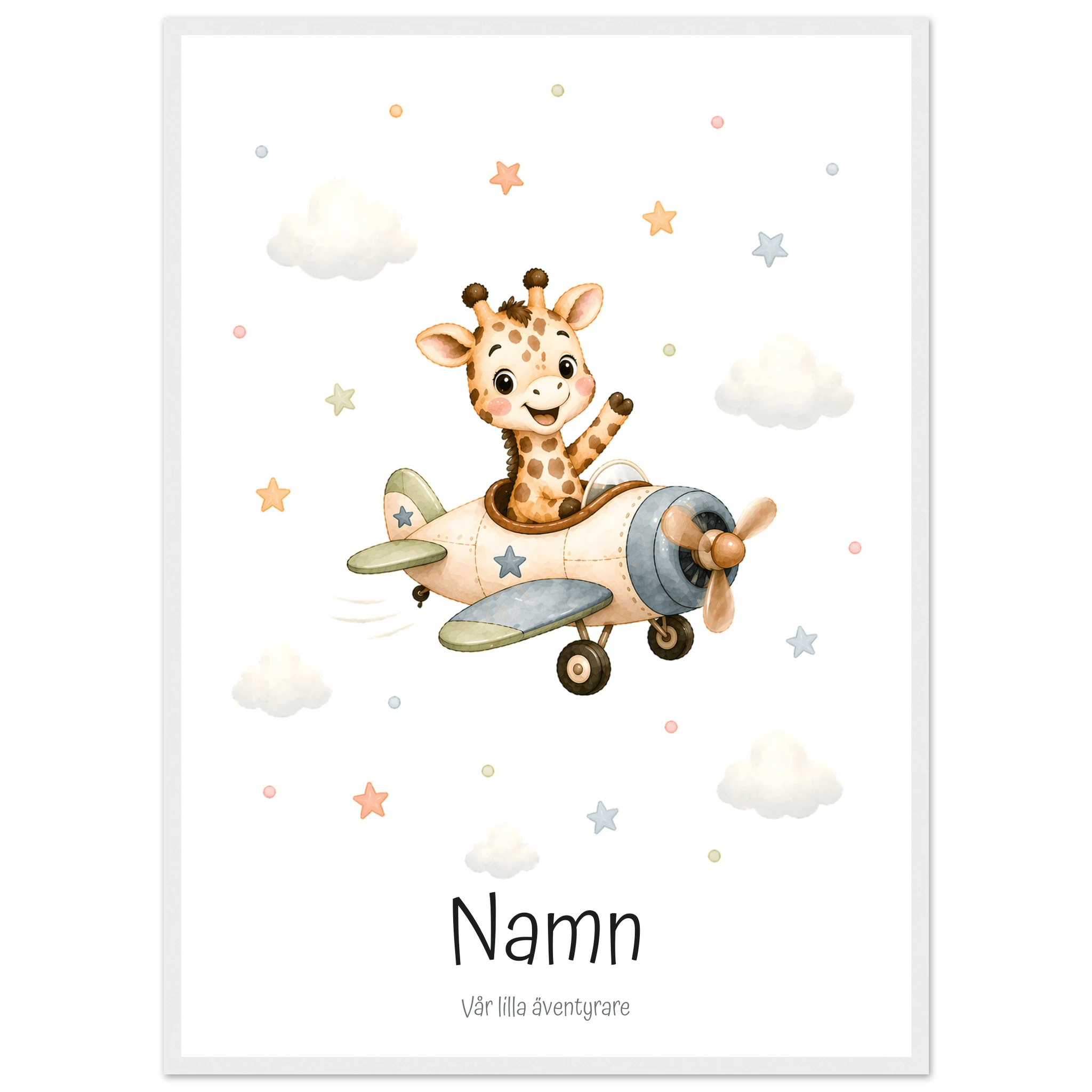 Giraff i flygplan med namn poster