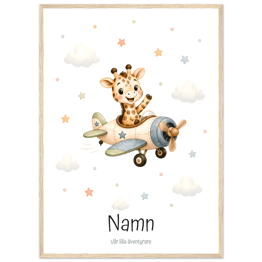 Giraff i flygplan med namn poster