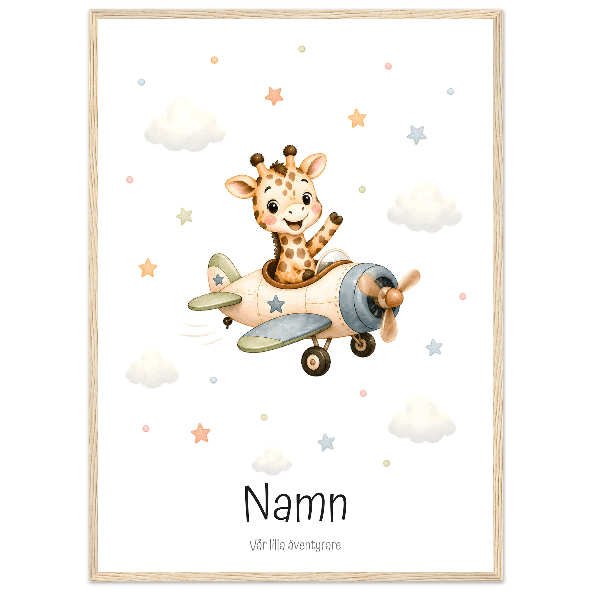 Giraff i flygplan med namn poster