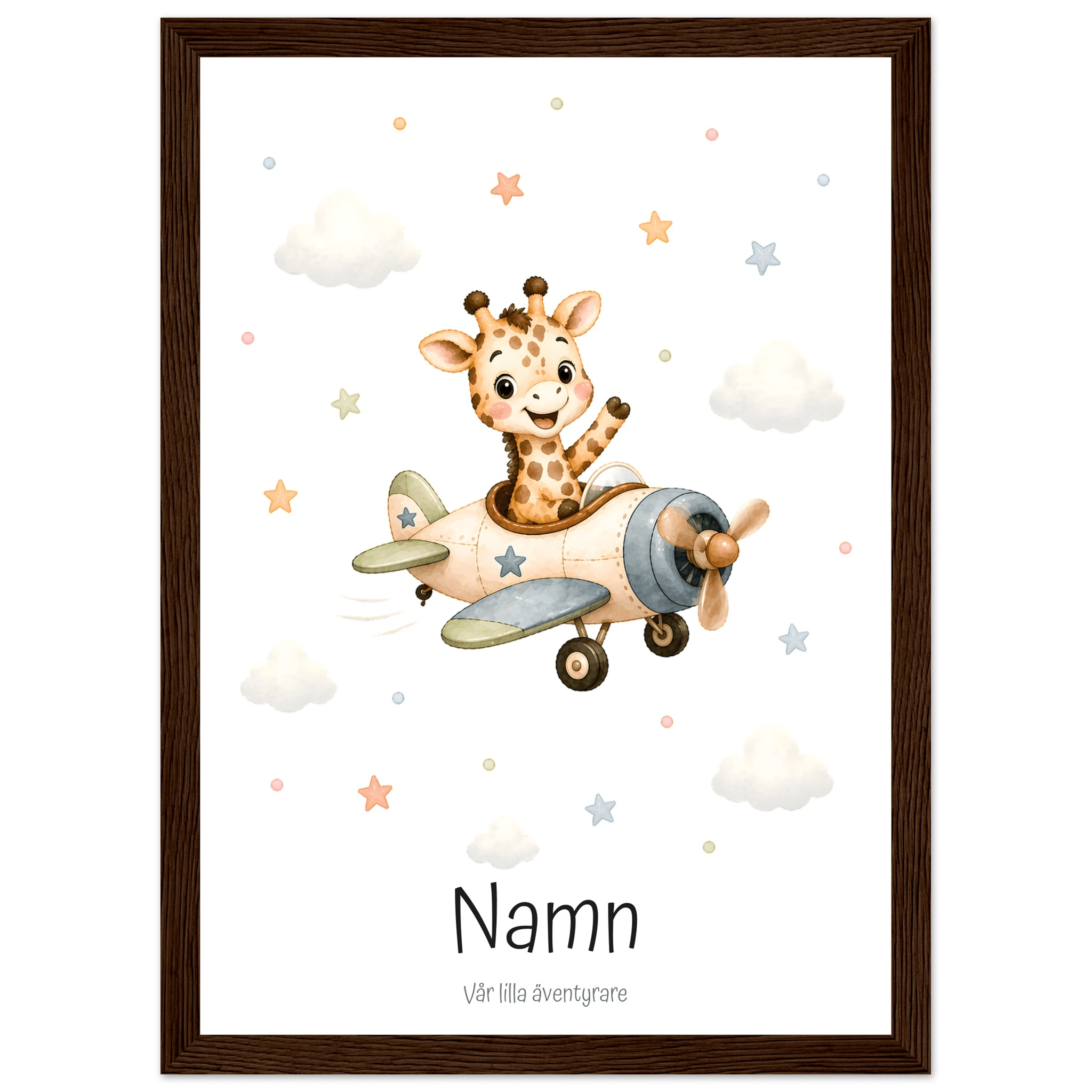 Giraff i flygplan med namn poster