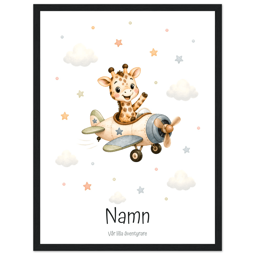 Giraff i flygplan med namn poster
