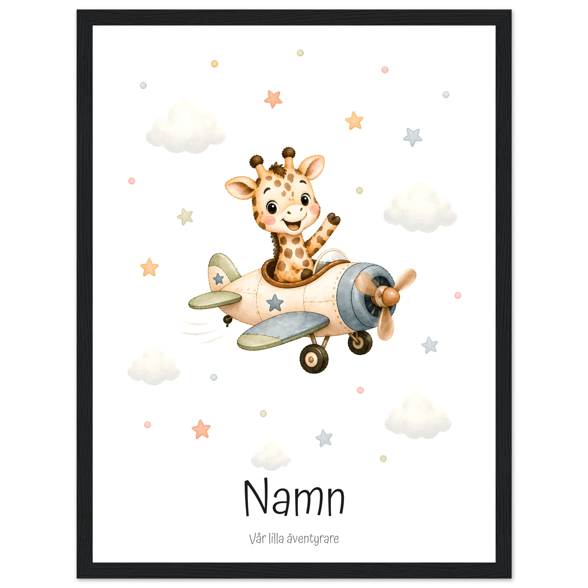 Giraff i flygplan med namn poster