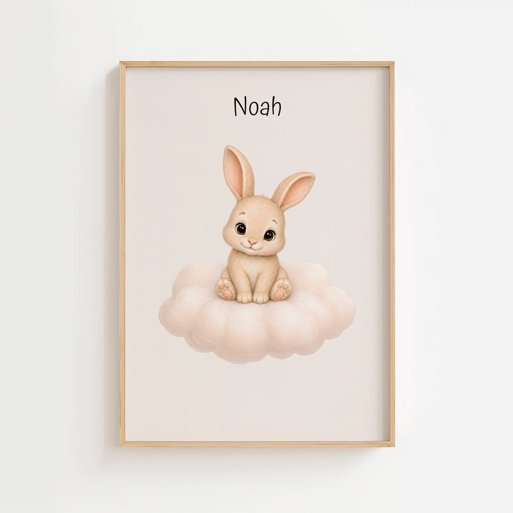 Personlig barnposter med söta djur på moln poster