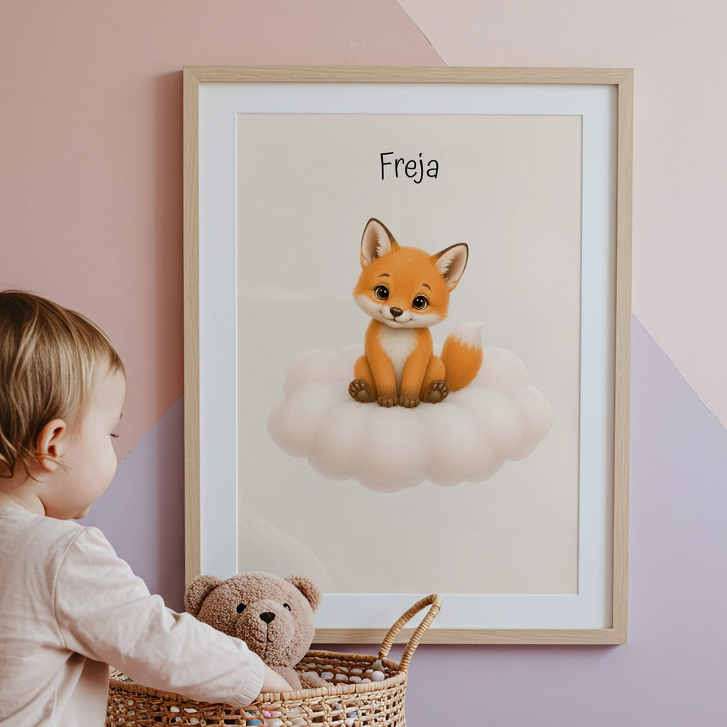 Personlig barnposter med söta djur på moln poster