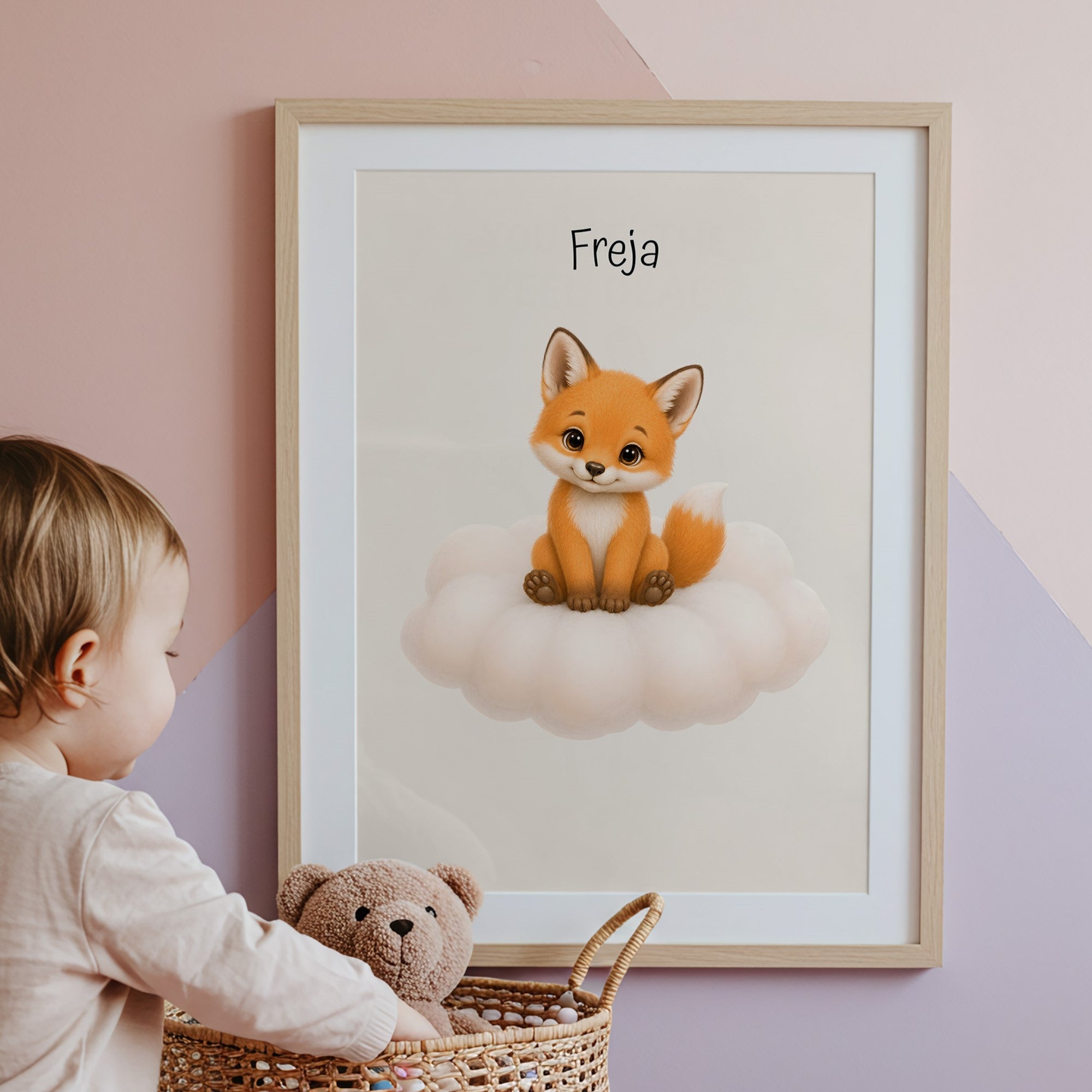 Personlig barnposter med söta djur på moln poster