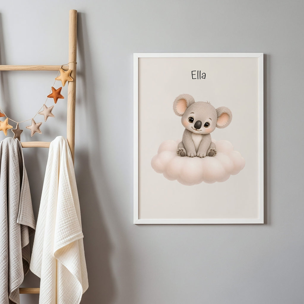 Personlig barnposter med söta djur på moln poster