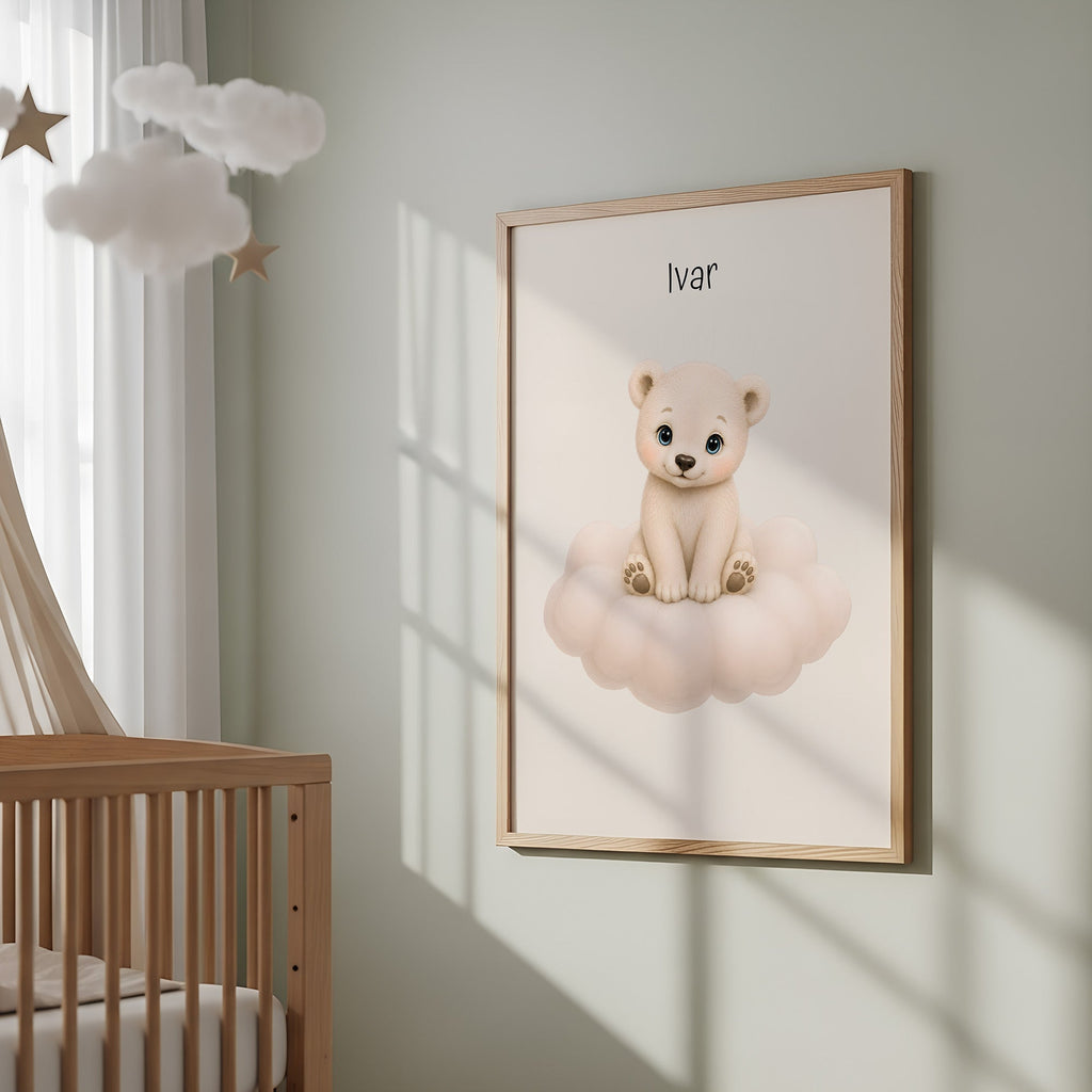 Personlig barnposter med söta djur på moln poster