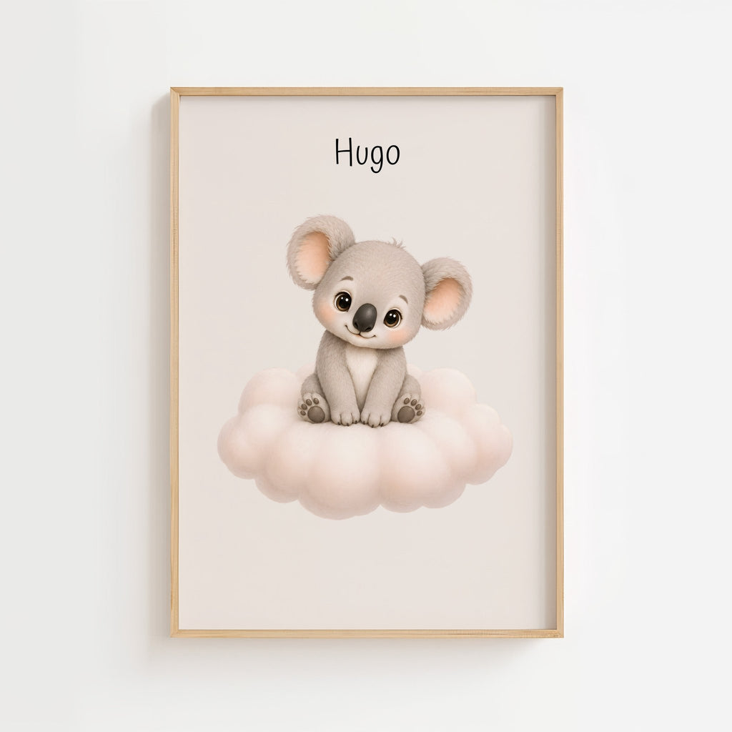 Personlig barnposter med söta djur på moln poster