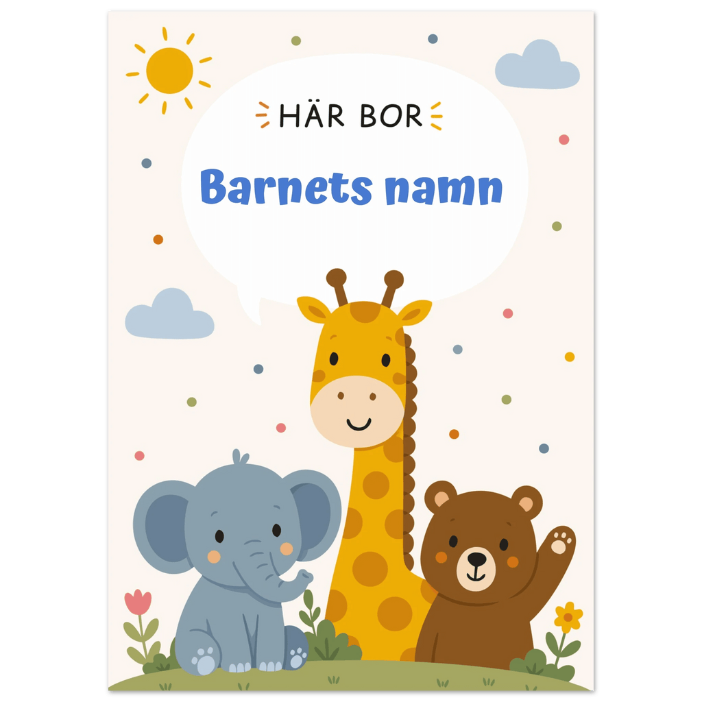 Personlig namnposter för barnrum | Här bor poster