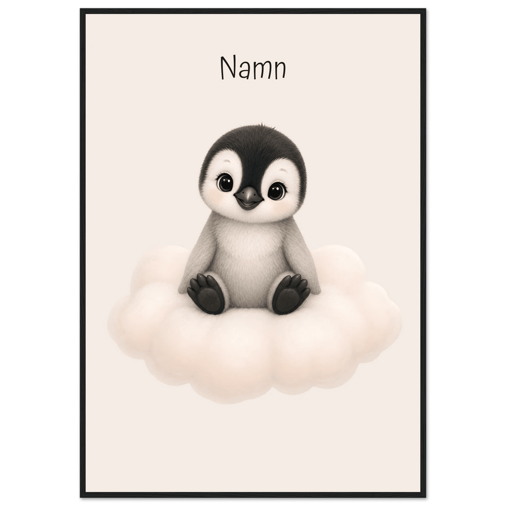 Pingvin på moln med namn poster