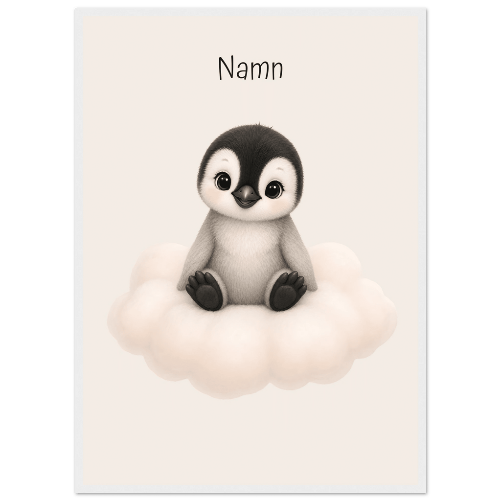 Pingvin på moln med namn poster