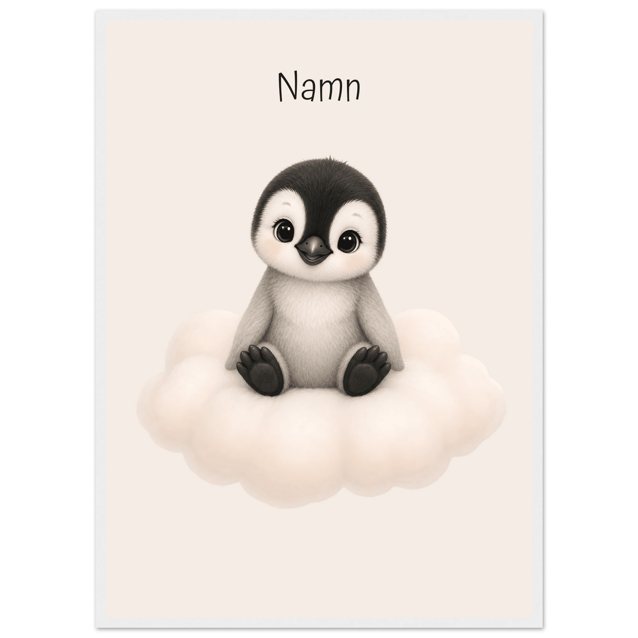 Pingvin på moln med namn poster