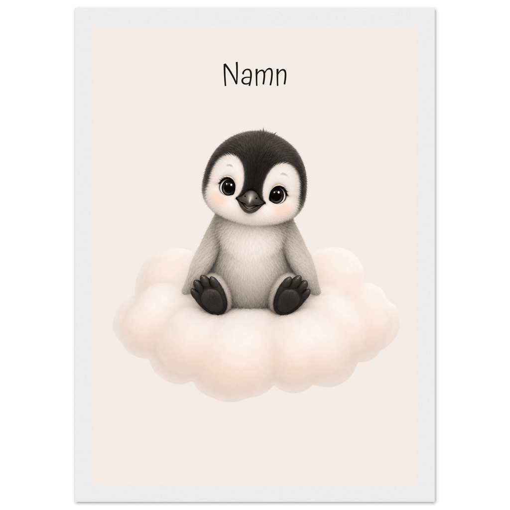 Pingvin på moln med namn poster