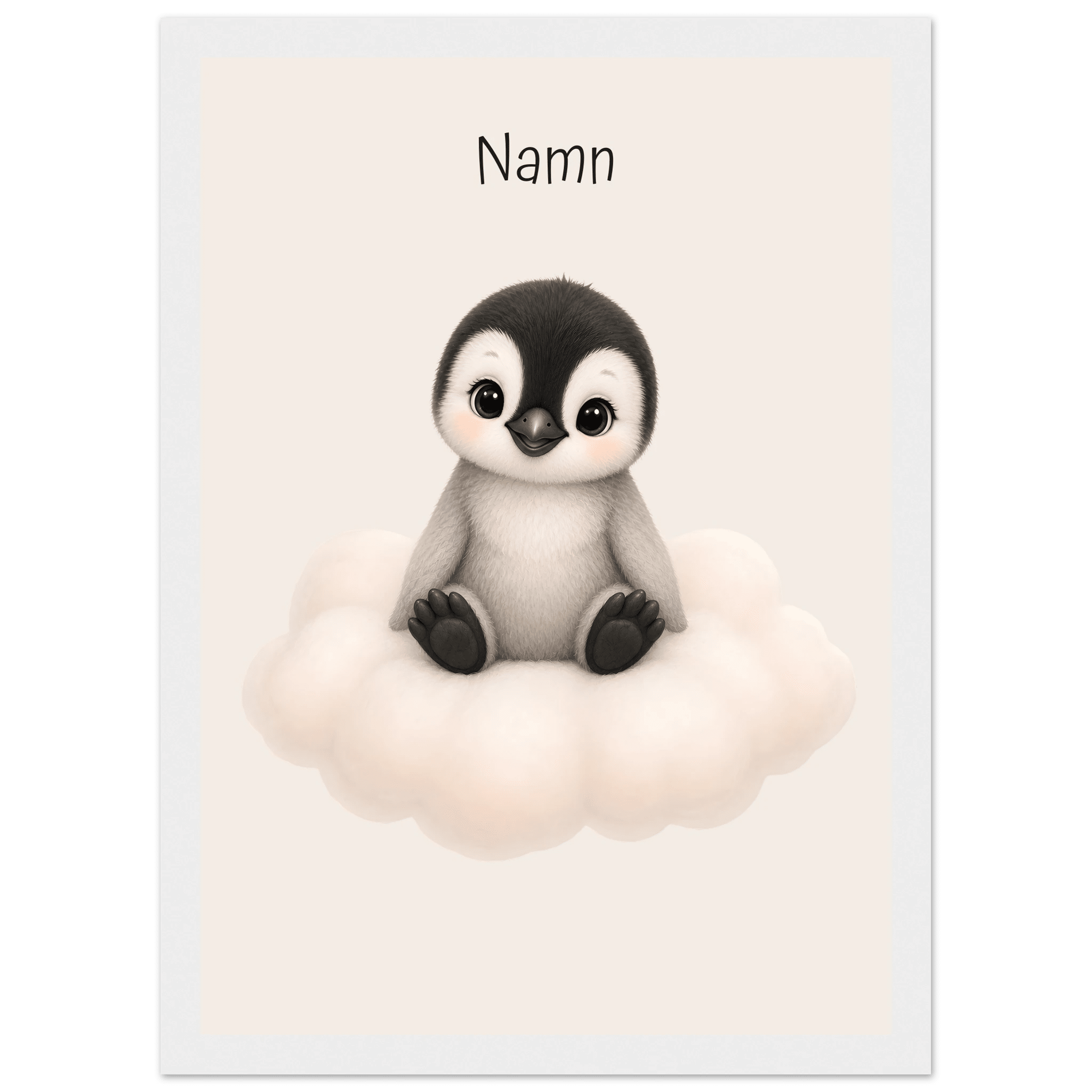 Pingvin på moln med namn poster