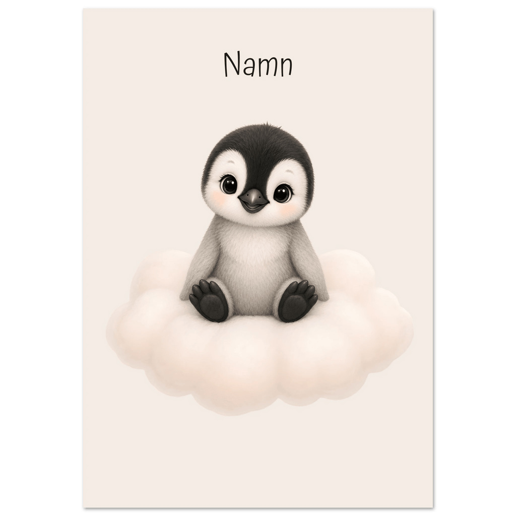 Pingvin på moln med namn poster