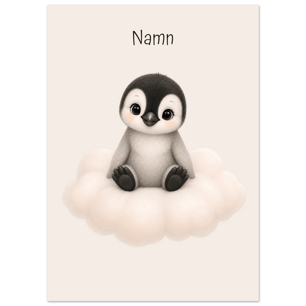 Pingvin på moln med namn poster